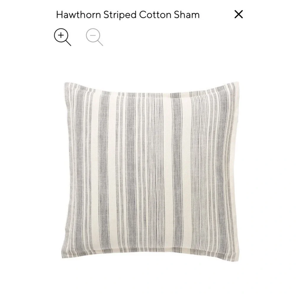 Pottery Barn Hawthorn Pin Striped EURO Shams Charcoal Gray Taupe Set Of 2 NEW